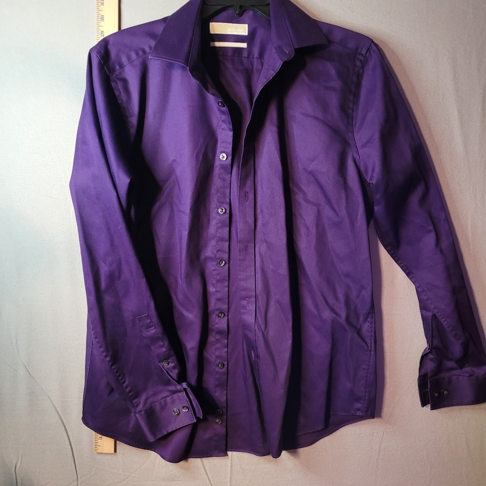 Michael Kors Mens Slim Fit Dress Shirt Purple Long Sleeve 16 34/35 L Solid
